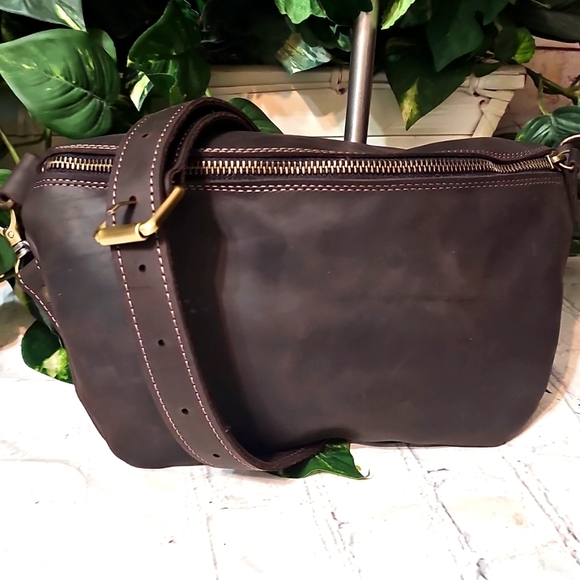 Leather Handmade NWOT Chocolate Bumbag/ Crossbody Bag